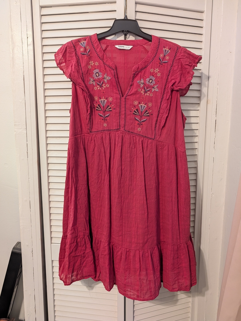 Sonoma Floral-Embroidered Rose Pink Midi Dress